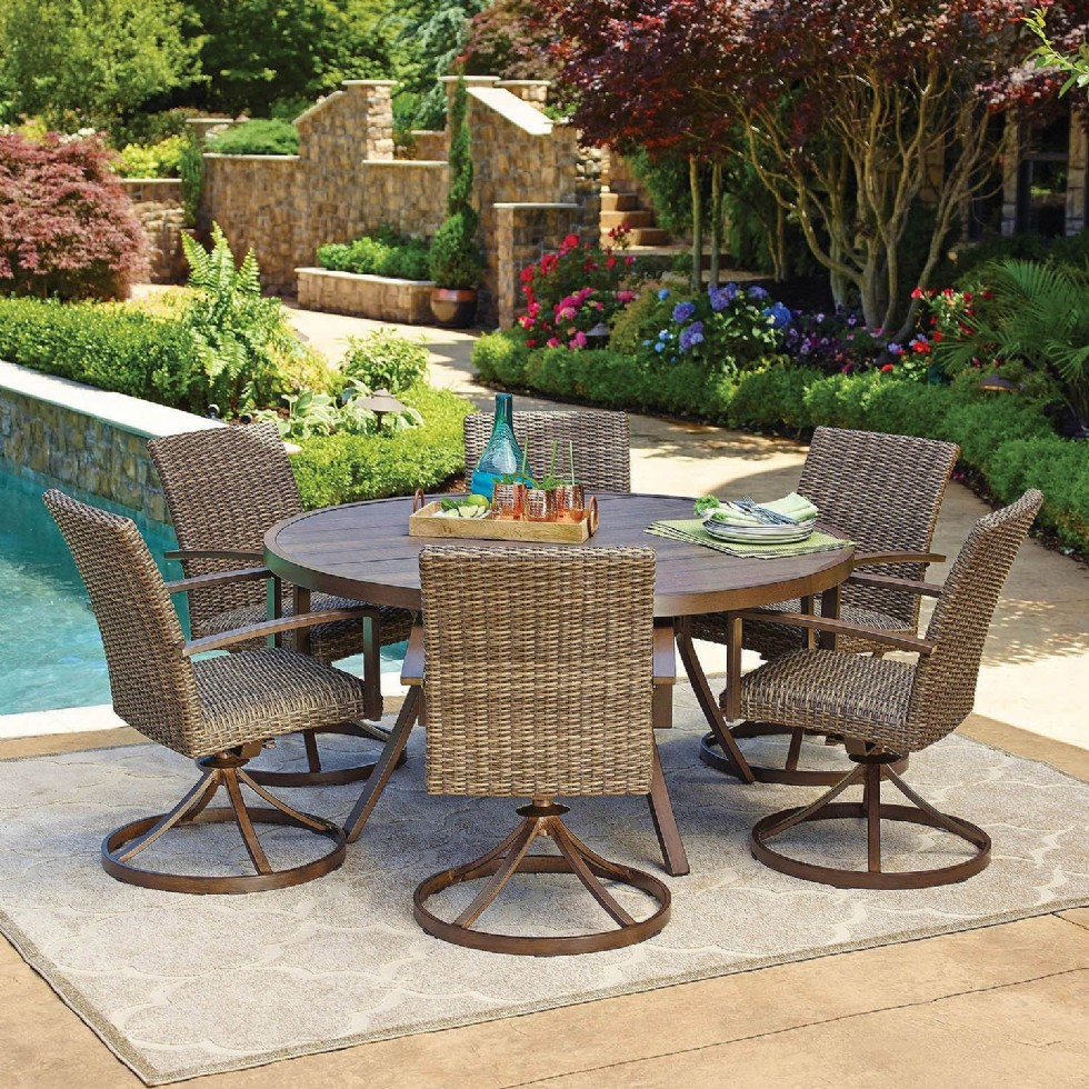 7pc All-Weather Wicker Outdoor Patio Dining Set w/ 60" Round Table