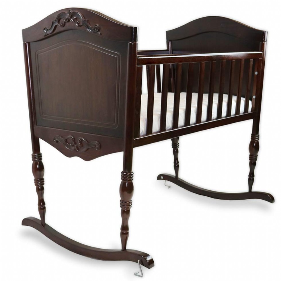 Antique Espresso Cradle Handcrafted Elegant Wood Baby Cradle