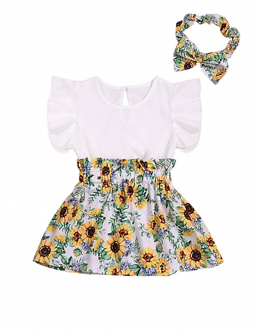 Baby Girl Clothes Ruffle Sleeveless Summer Princess Tutu Sunflower Skirt with Headband Dress Set