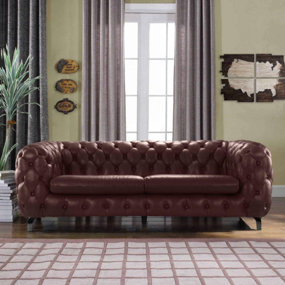 Brown Leather Chesterfield Sofa Couch Tufted Arms Modern Tufted Wide Top Grain Leather Chesterfield Couch Sofa