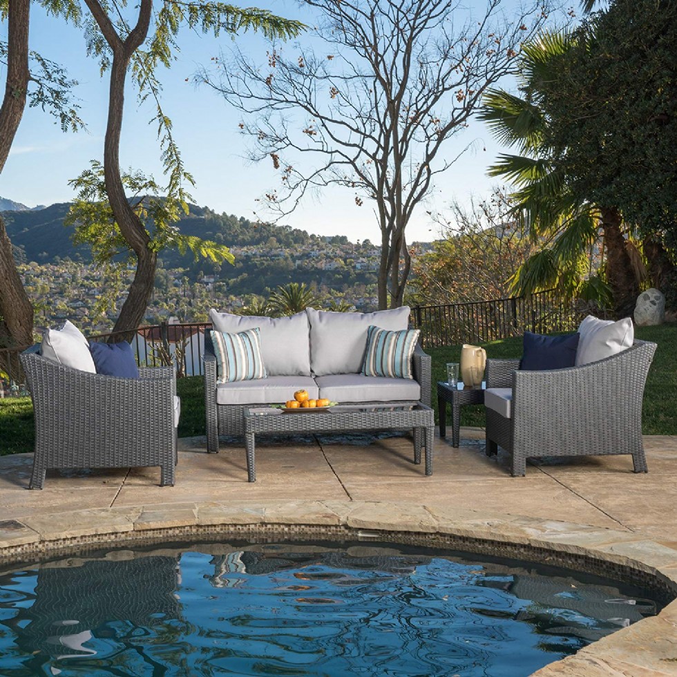 Caspian Grey 4 Piece Outdoor Wicker Furniture Patio Chat Set