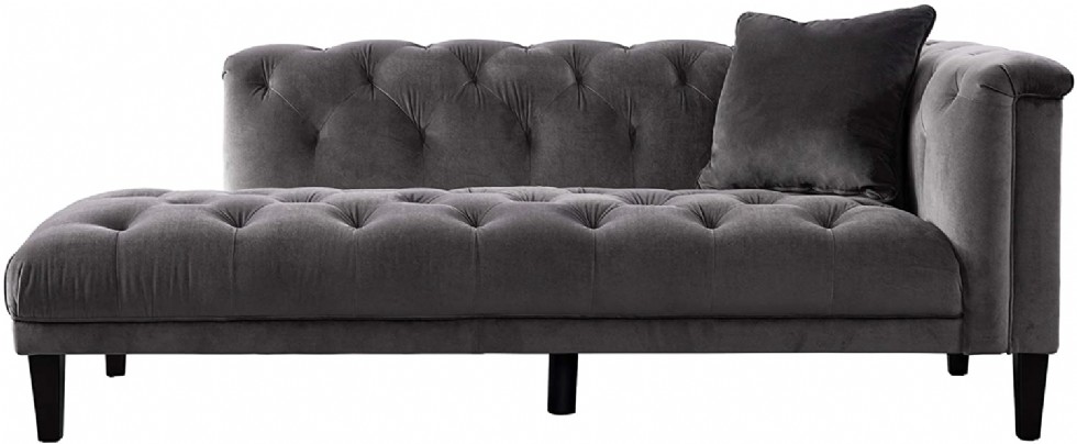 Chaise Lounge, Dark Grey Vintage Chesterfield Tufted Velvet Living Room Family Sofa