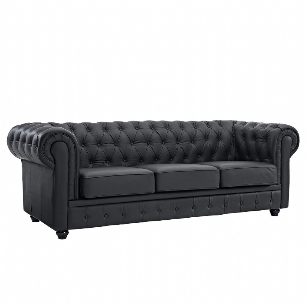 Chesterfield Leather Sofa in Black