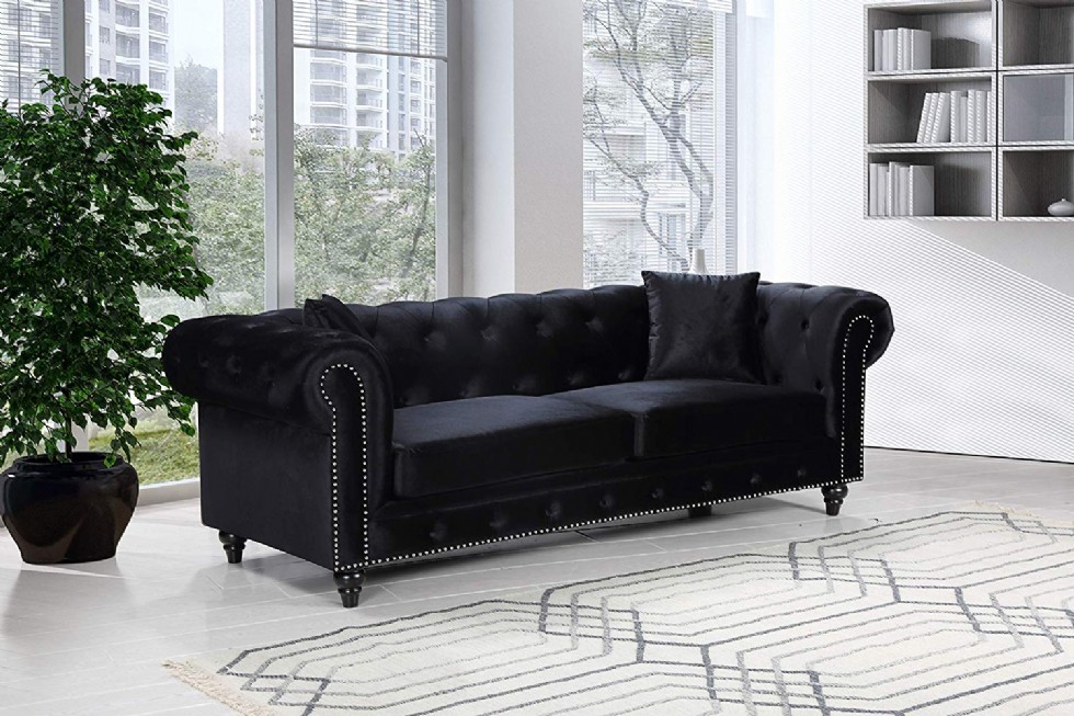 Chesterfield Sofa, Black Velvet