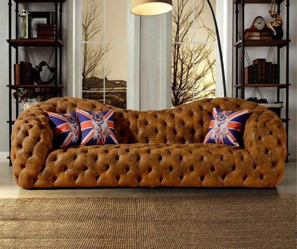 Chesterfield Sofa Brawn Leather Modern Sofa Couch