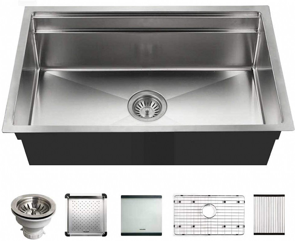 Houzer NVS-5200 Novus Single Bowl Sliding Dual Platform Stainless Steel Kitchen Sink