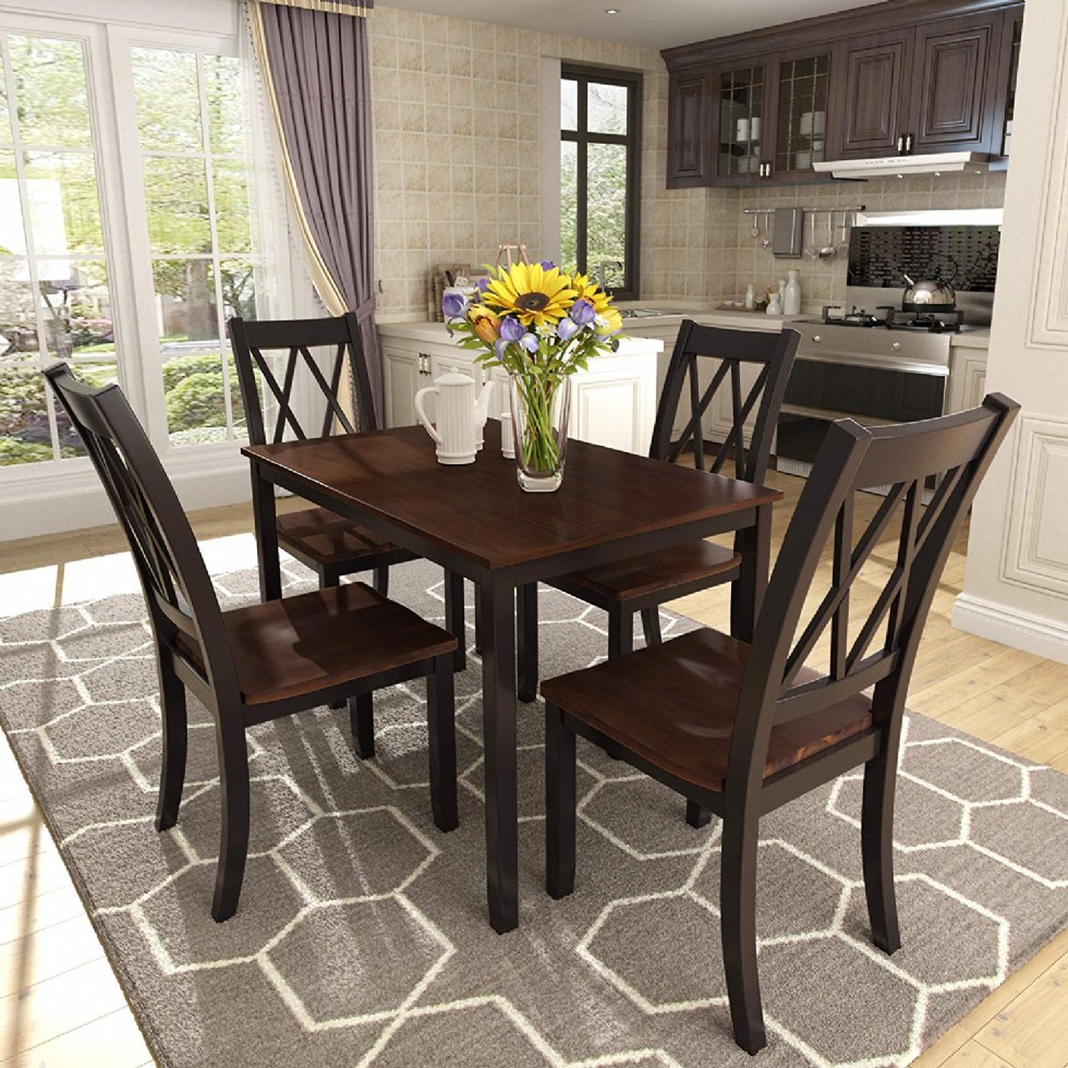 Kitchen Dining Table Set with Wooden Kitchen Table and 4 Chairs Dining Room