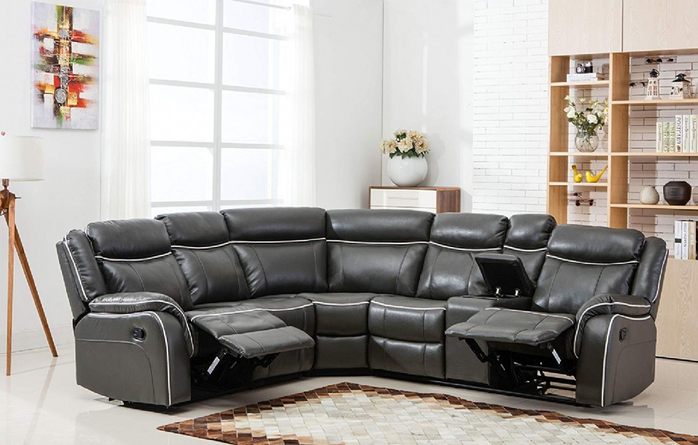 classic large bonded leather reclining corner sectional sofa