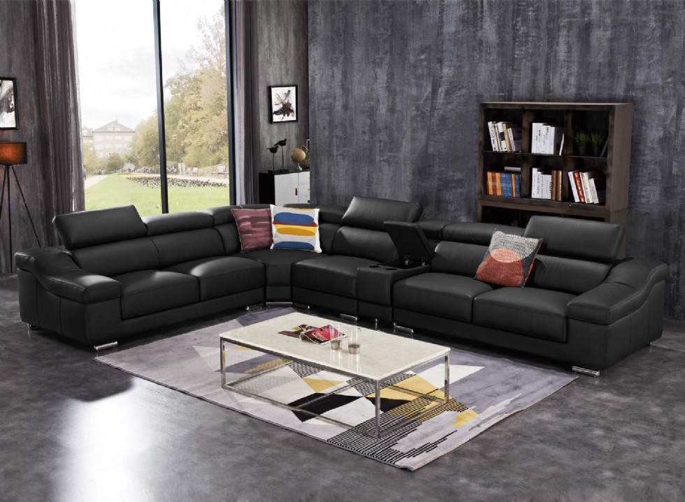 Large Sectional Sofas Living Room Reclining Couches Set Black Leather Corner Sofa