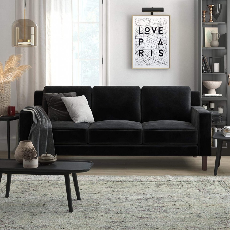 Living Room Black Velvet Loveseat