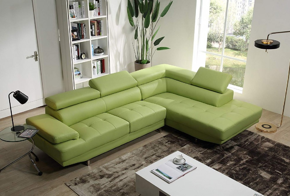 Mia Leather Sectional (Apple Green)