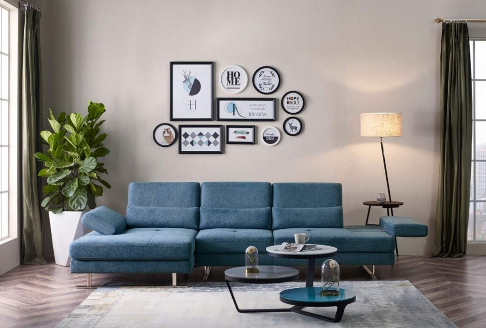 Modern Style Living Room Fabric Upholstered Sectional Sofa with Adjustable Armrests, Moveback Backrests