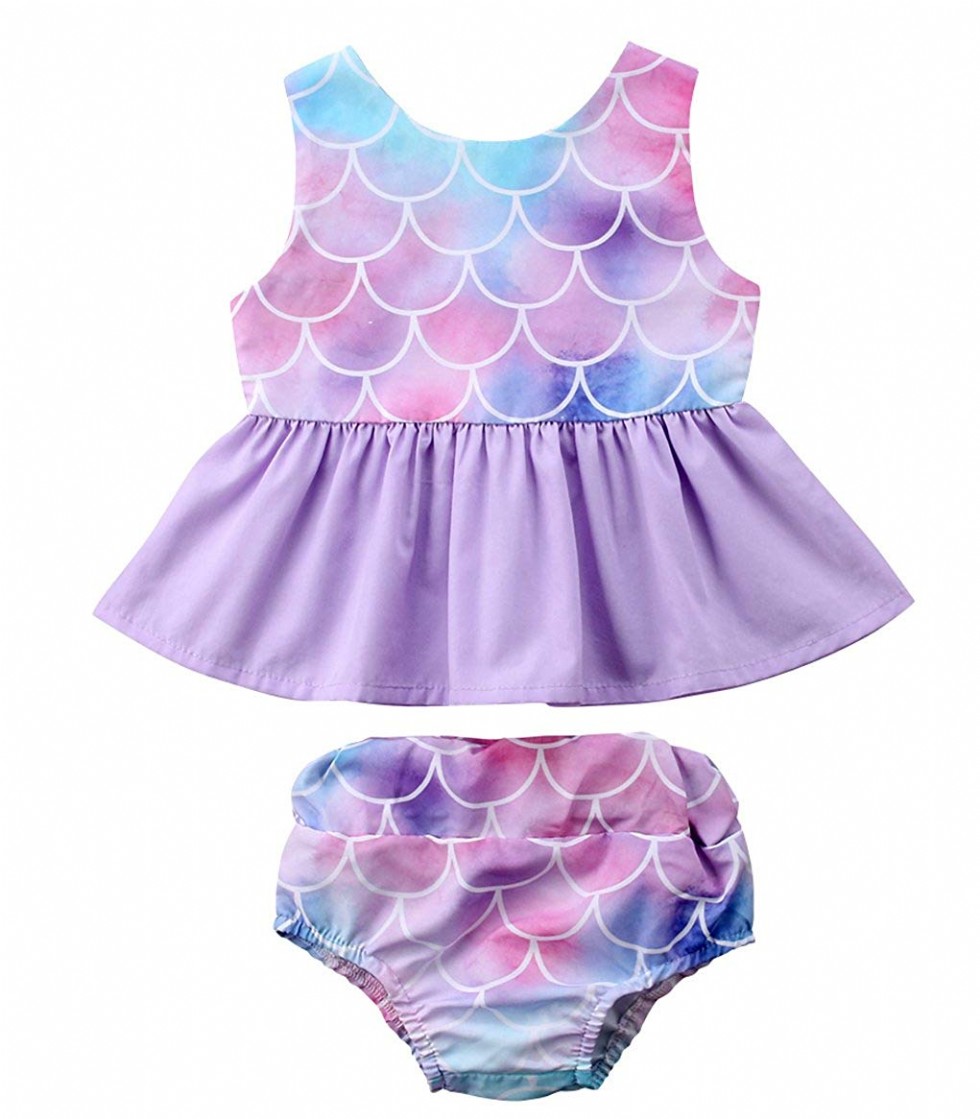 Newborn Baby Girl Clothes Mermaid Fish Scale Tutu Ruffle Dress with Shorts Pants Toddler Infant Little Kid Girls Outfits