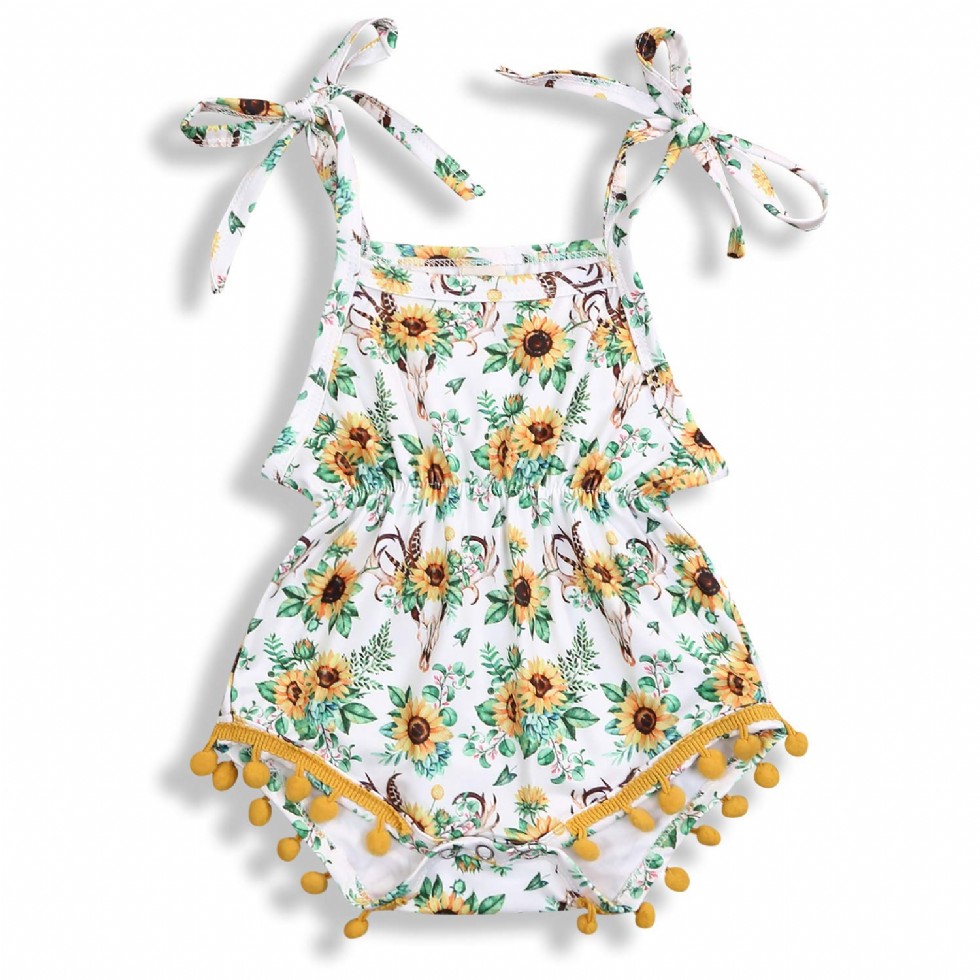 Newborn Baby Girl Floral Romper Strap Sunflower Jumpsuit Bodysuit Outfit Summer Clothes