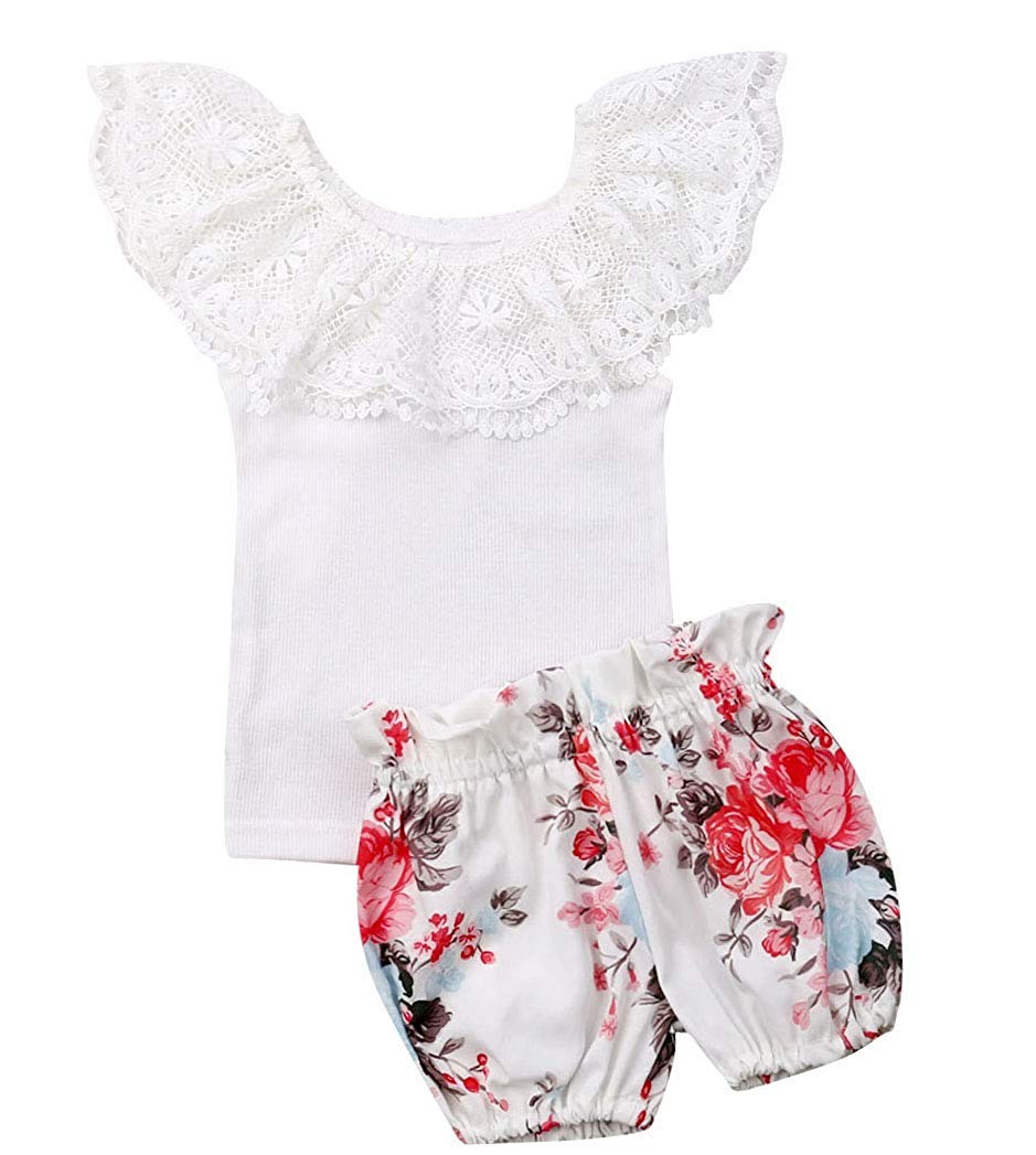 Newborn Baby Girls Off Shoulder Lace Tops Shorts Dress 2Pcs Party Outfit Set Clothes