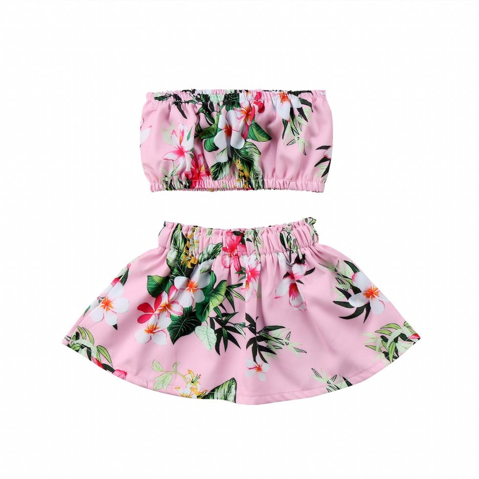 Newborn Baby Girls Outfit Floral Crop Top Skirt Summer Clothes Set