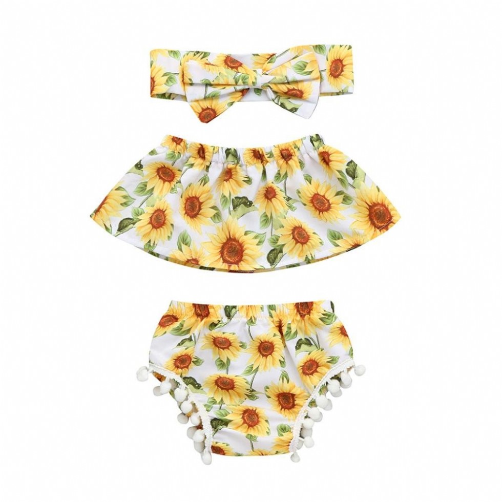 Newborn Infant Toddler Baby Girls Floral Summer Outfits Clothes Cuekondy Sunflower Off Shoulder