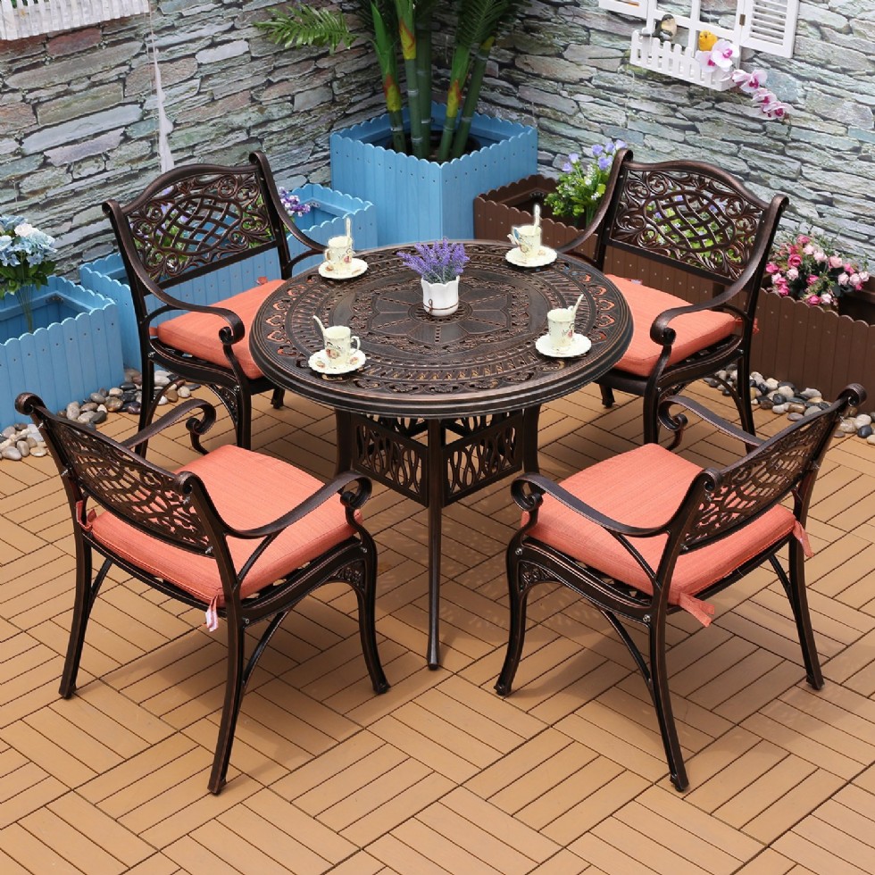 Outdoor Patio Furniture Cast Aluminum Dining Set Patio Dining Table Chair Color is Antique Bronze