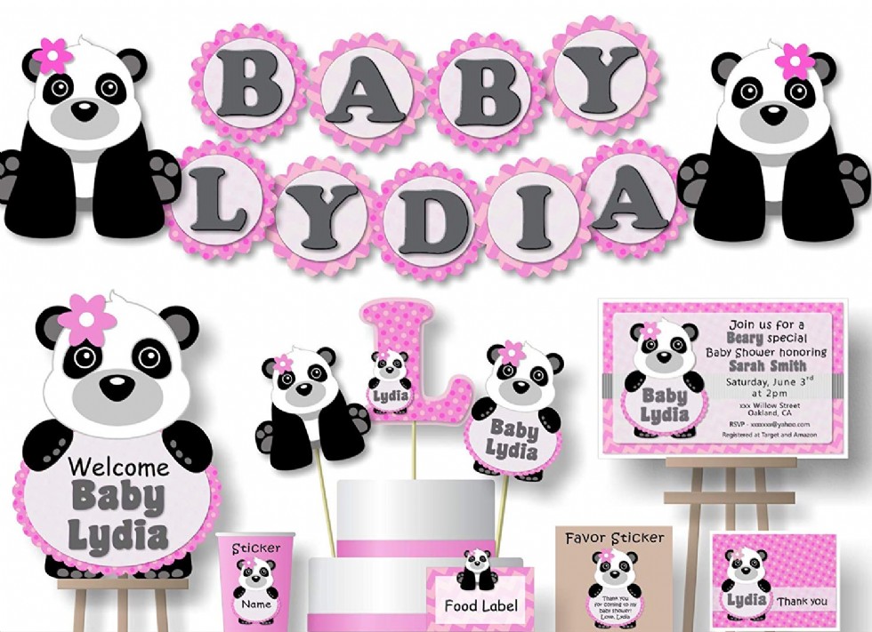 Personalized Panda Baby Shower or Birthday Party Decorations for Girl