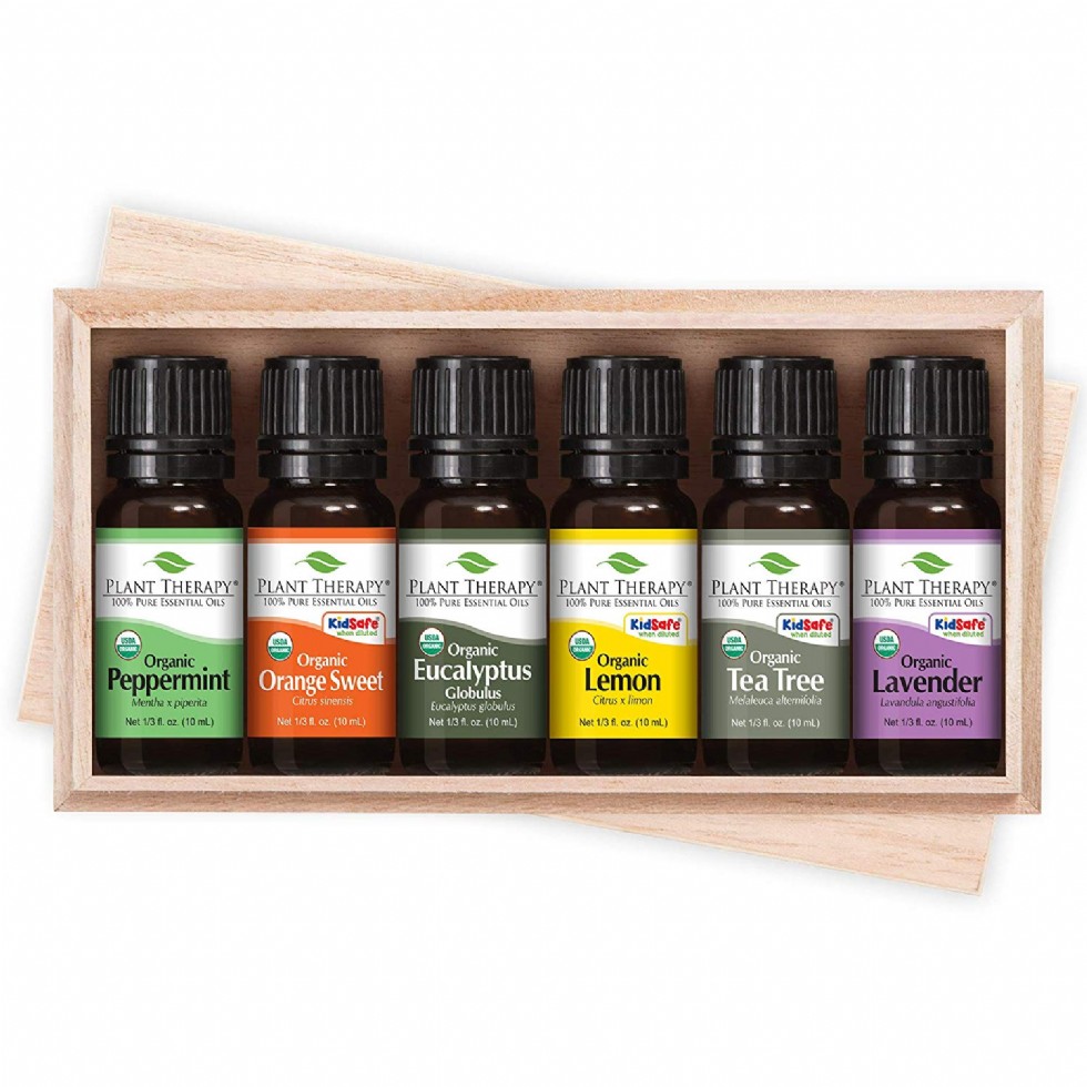 Plant Therapy Top 6 Organic Essential Oils Set with Black NovaFuse Diffuser 100% Pure, Undiluted, Therapeutic Grade Essential Oils