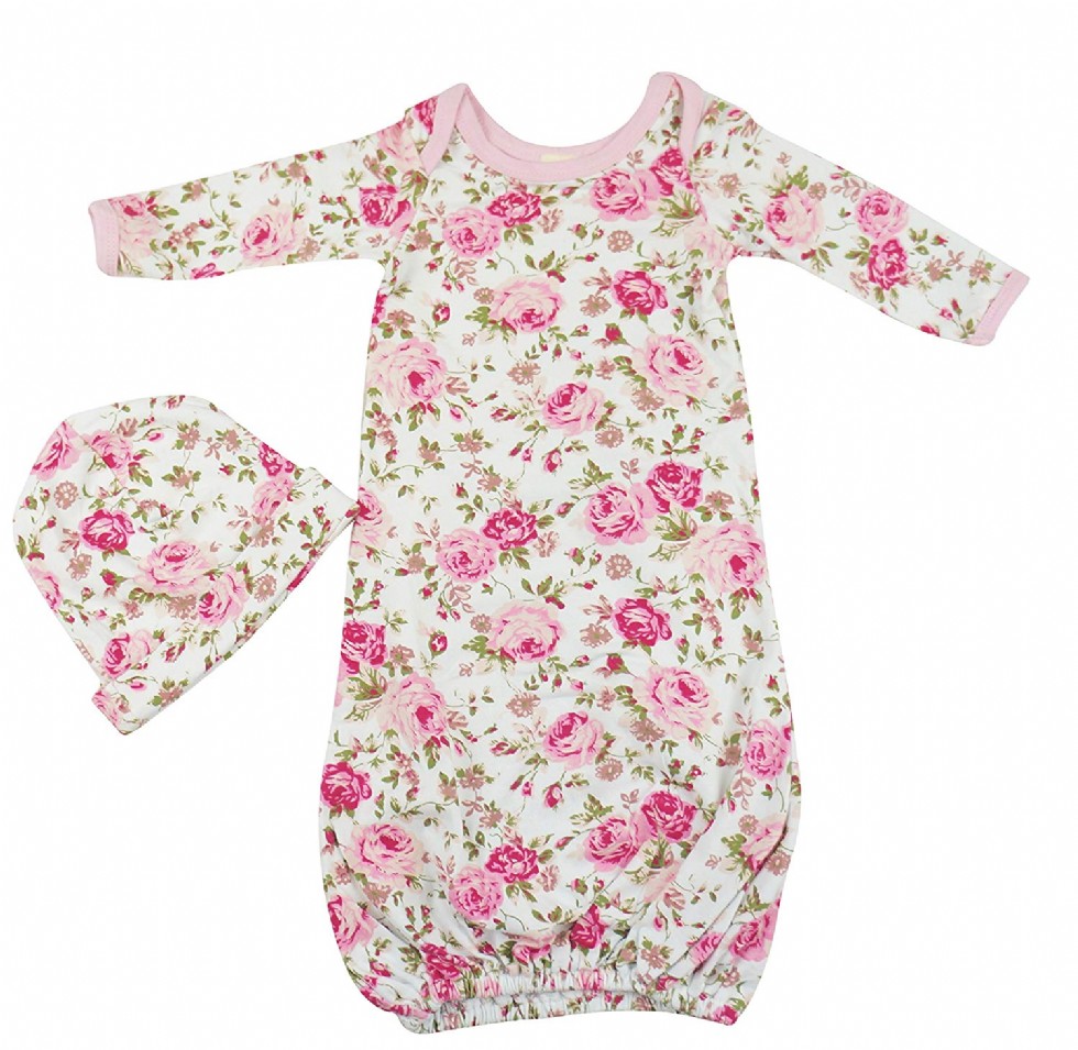 Posh Peanut Newborn Baby Gowns Set for Girls - Cute Little Sleeper with Beanie - Makes a Great Swaddle Sleep Sack