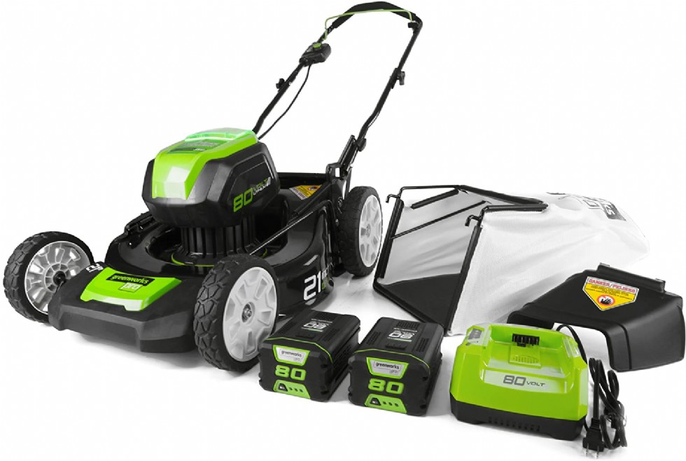 Greenworks 21-Inch 80V Lawn Mower, (2) 2Ah Batteries and Charger Included