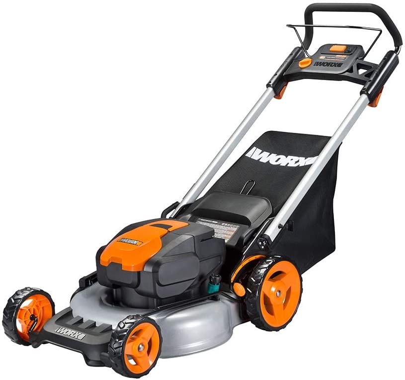 WORX WG774 Intellicut 56V Cordless 20inc Lawn Mower with Mulching Capabilities, Orange and Black