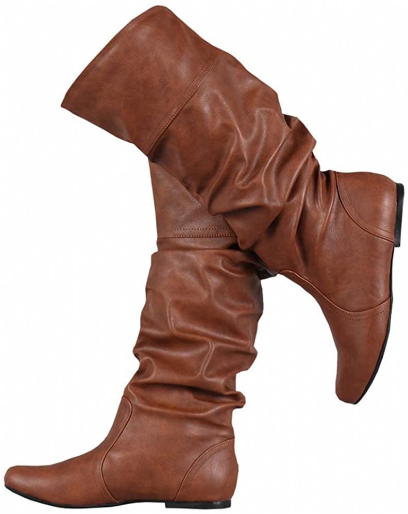 short flat brown leather boots