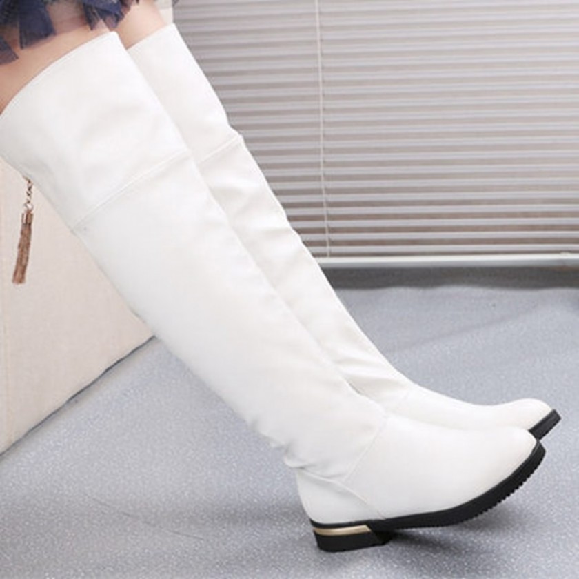 white flat boots women
