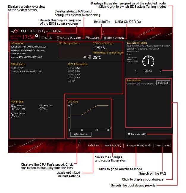 asus rog strix x470-i gaming motherboard bios setup ez mode