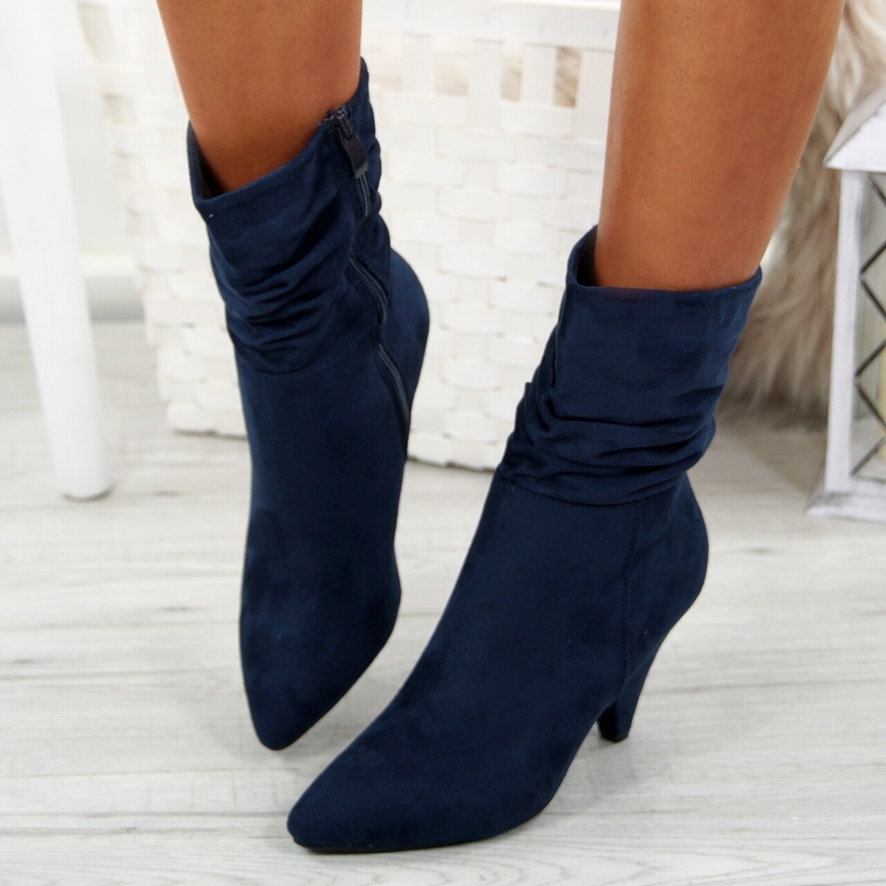 Dole Blue Cone Heel Ankle Boots