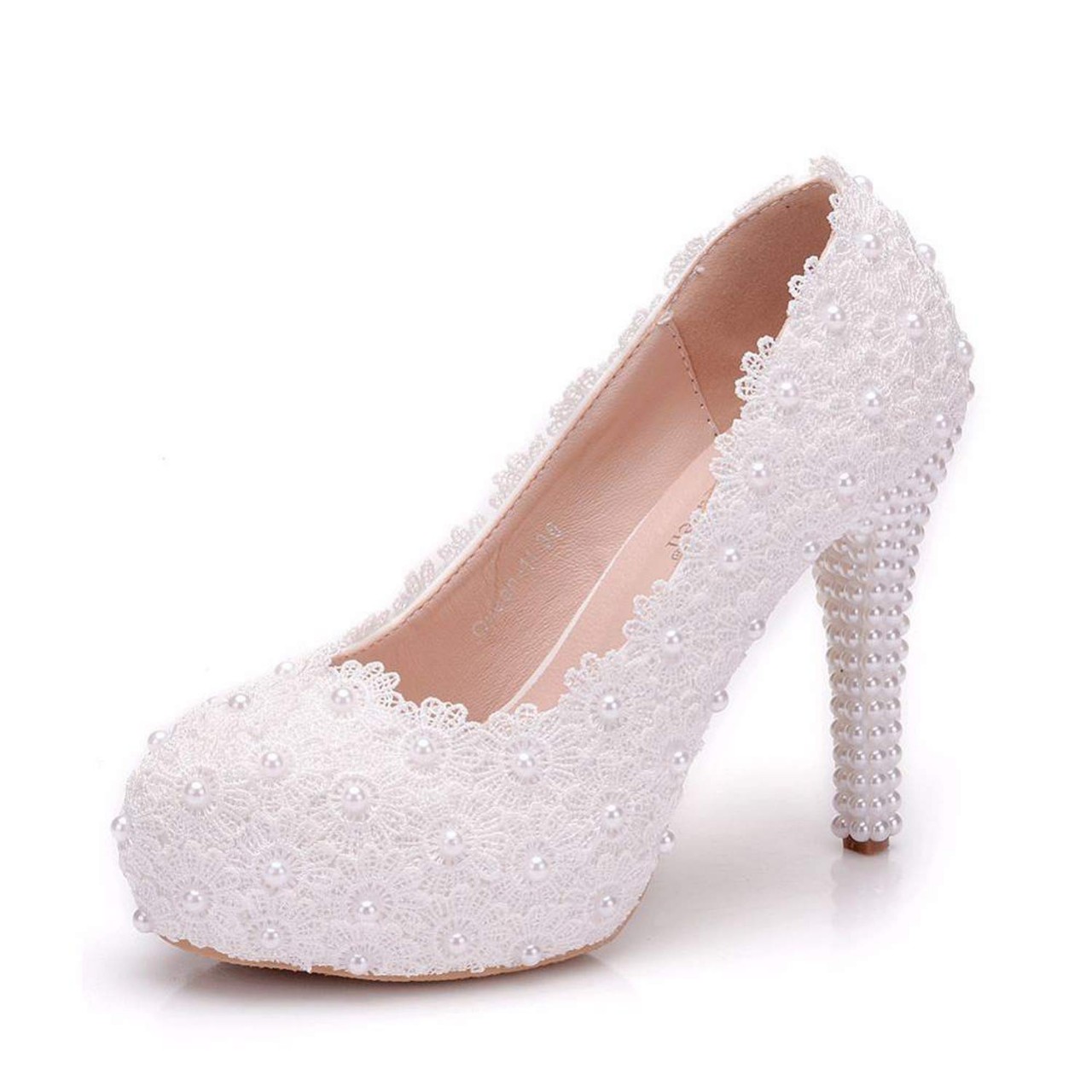 10Cm White Lace Wedding Shoes Heels Pumps for Women Thin Heels Platform Wedding Shoes Party Heels