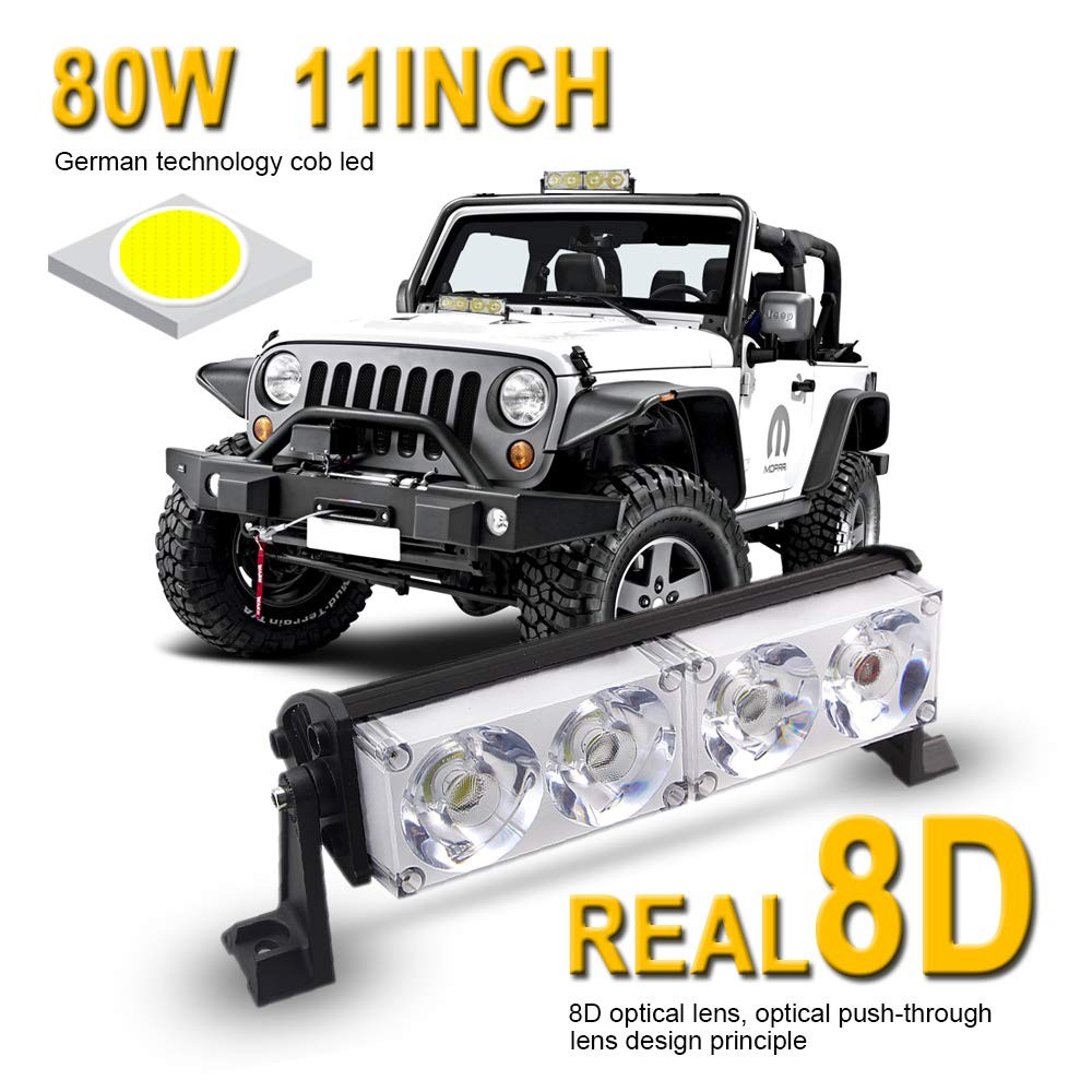 11inch 80W LED Light Bar Single Row Driving Light 8D Optical CREE LEDs Lamp Cup off Road Lights for