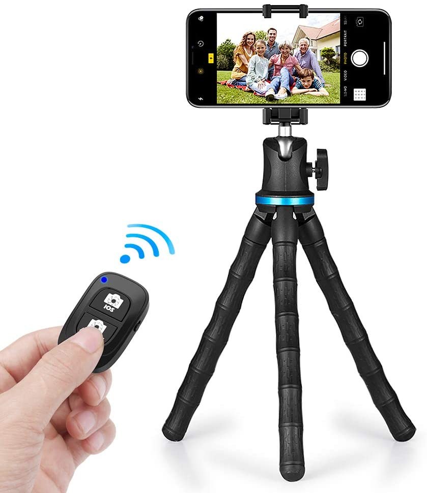 12 Inch Flexible Cell Phone Tripod Stand Holder with Wireless Remote Shutter & Universal Phone Mount