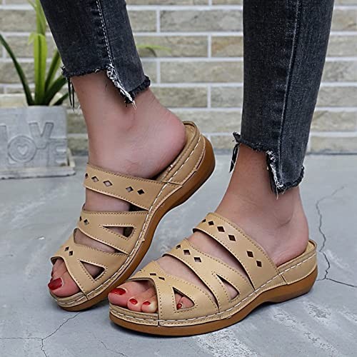 2023 Open Toe Slippers for Women, Sandals for Women Dressy,Womens Sandals Ladies Slippers, Soft Leather Roman Shoes Summer Sandals