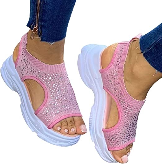 2023 Sandals Wedge Rhinestone Mesh Women's Breathable Casual Platform Fashion Women's sandals Toe Sandals