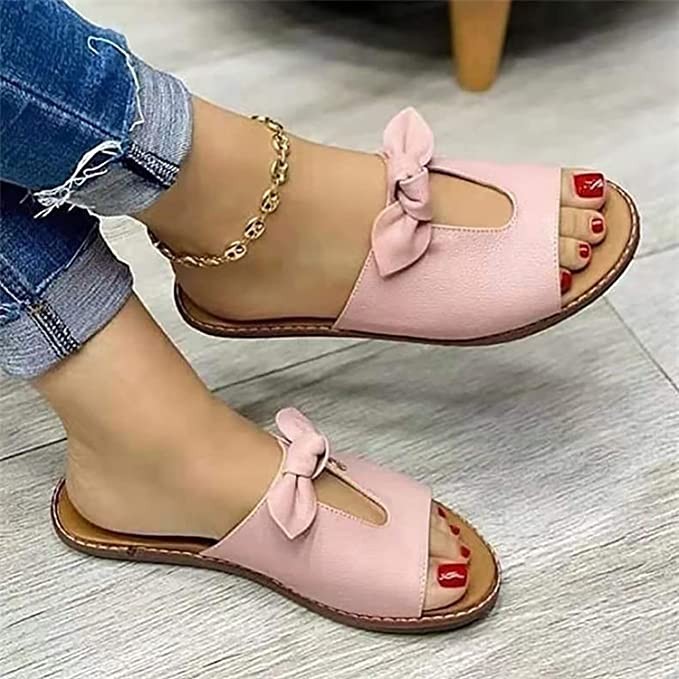 2023 Women's Summer Closed Toe Sandals Women's Flat Sandals with Bow