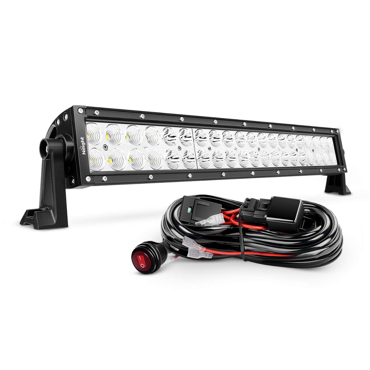 22Inch 120W Spot Flood Combo Bar Led Off Road Lights with 16AWG Wiring Harness Kit, 2 Years Warranty