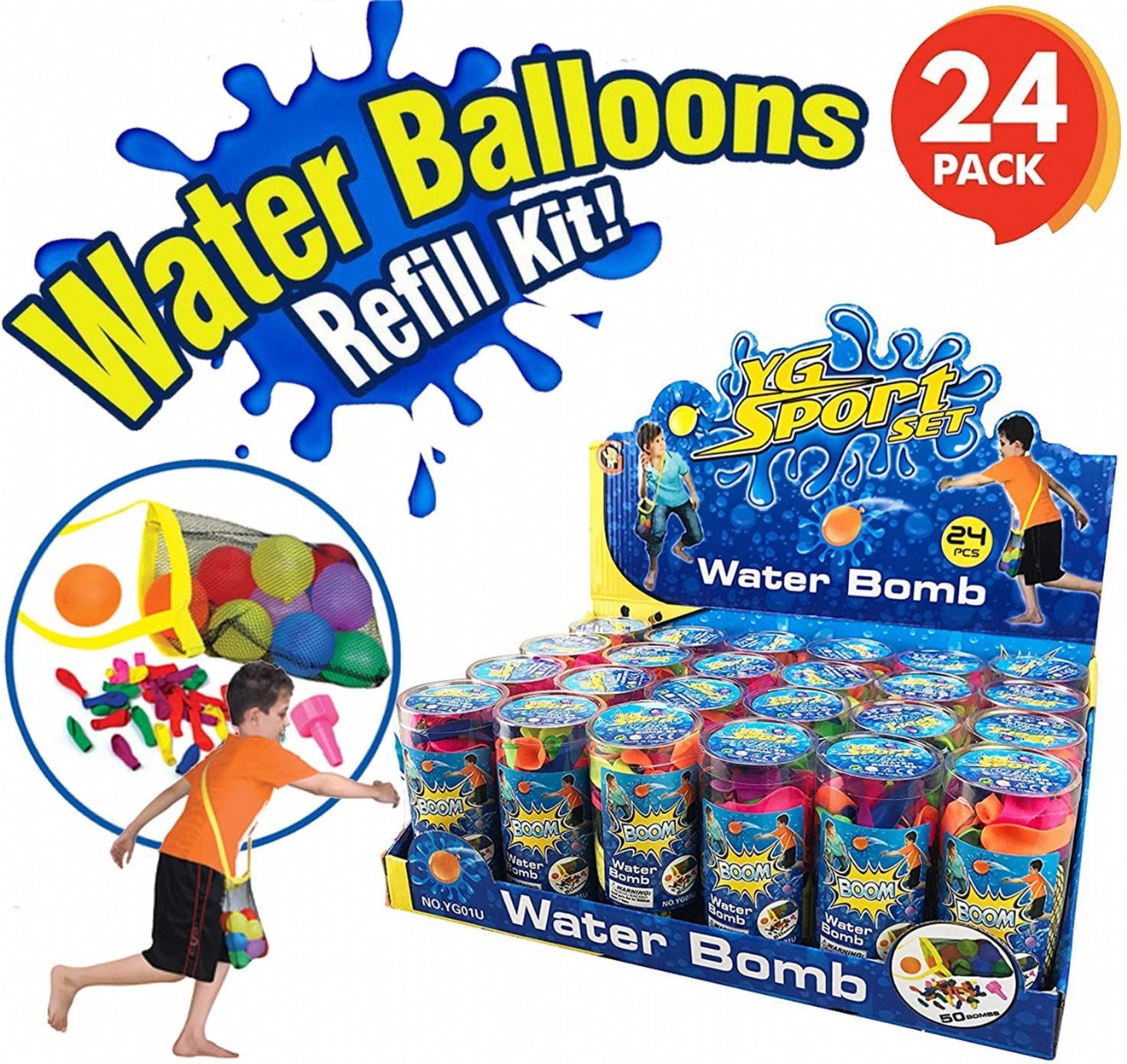 24 Pack - Refill Kits of Latex Water Balloons Bomb - Summer Water Balloon Fight, Party Favors, Sport