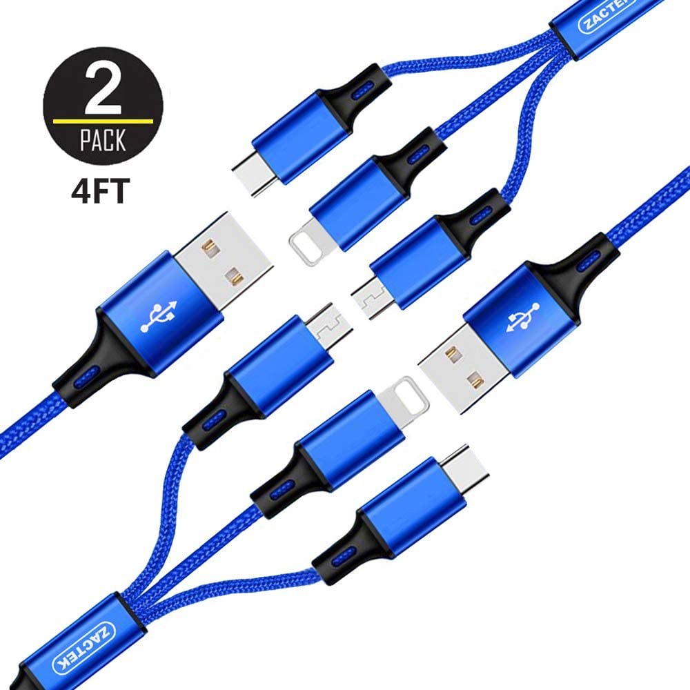 2Pack Multi Charging Cable Nylon Braided (4FT) Aluminum Connector USB Cable for Mobile Phone