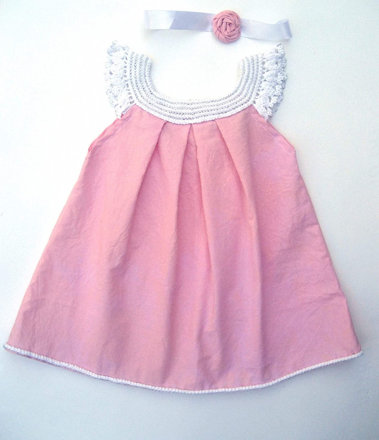 2T-4T Pink Baby Cotton Dress White Crochet Baby Dress Exclusive Design Linen Girls Dress, Linen Baby