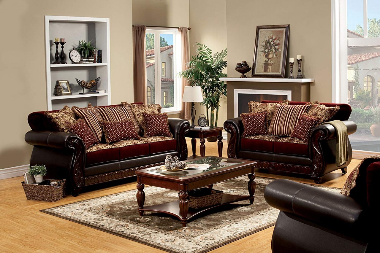 Sofa, Loveseat & Chair Traditional 3 PC Bonded Leather and Chenille