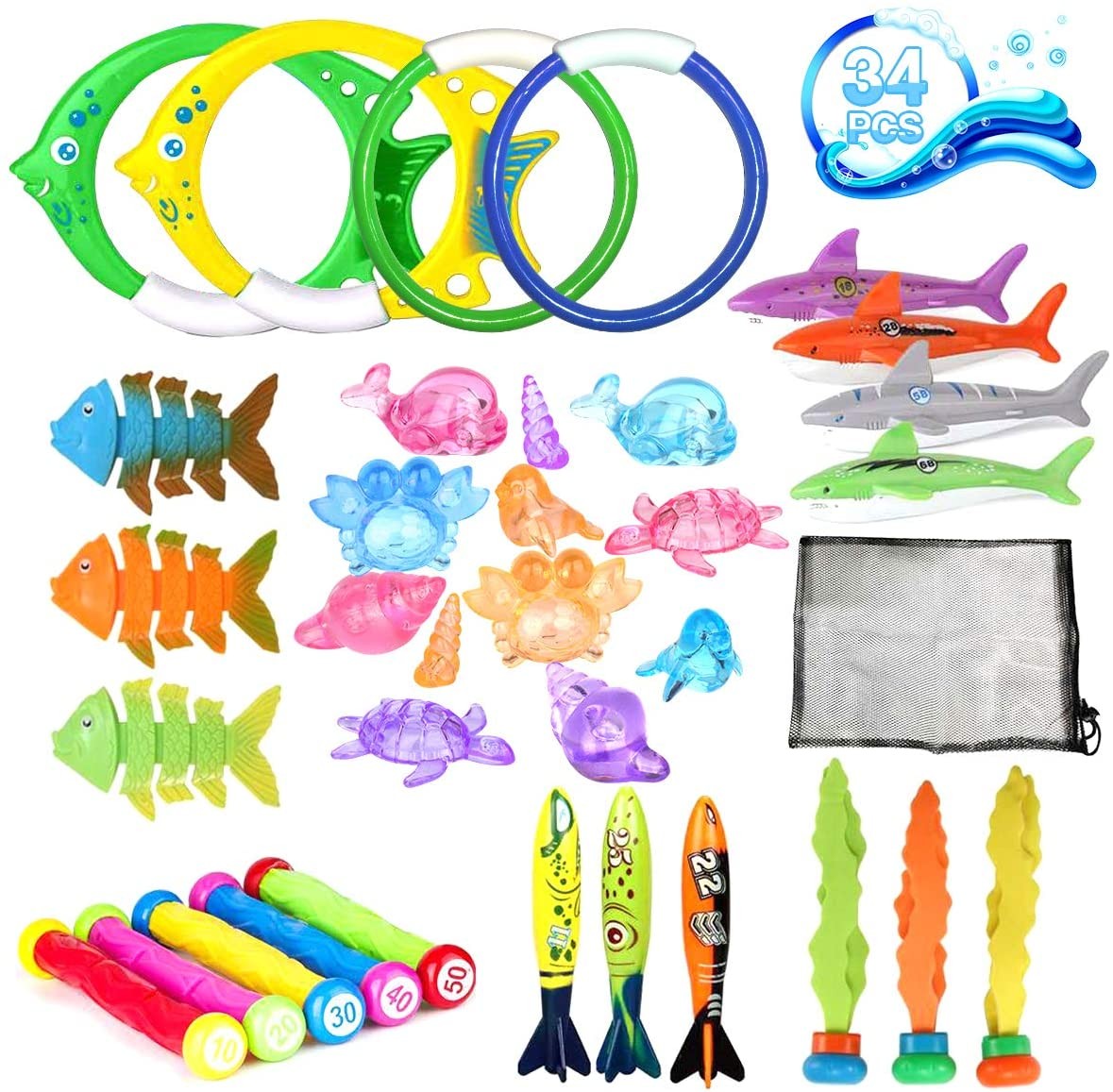 balnore Diving Toys, 28 Pcs Underwater Swimming Pool Toys Water Game