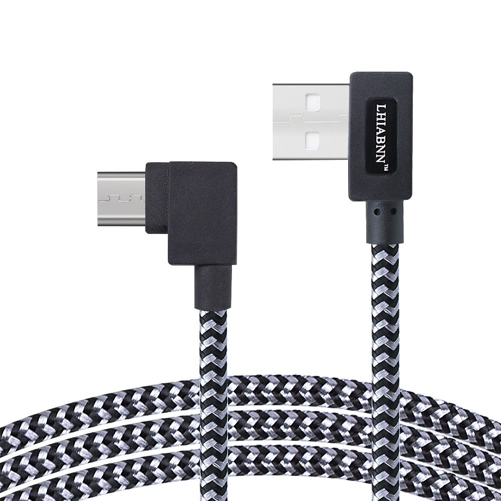 3ft Nylon Braided Right Angled Micro USB Cable Compatible with Samsung,HTC,Huawei and More Android