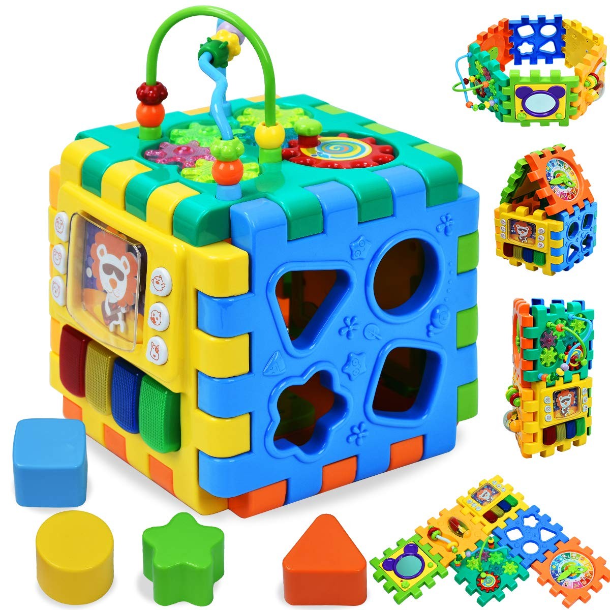6 in 1 Multipurpose Play Center Kids Toddlers Shape Color Sorter Beads Maze Time Learning Clock Skil