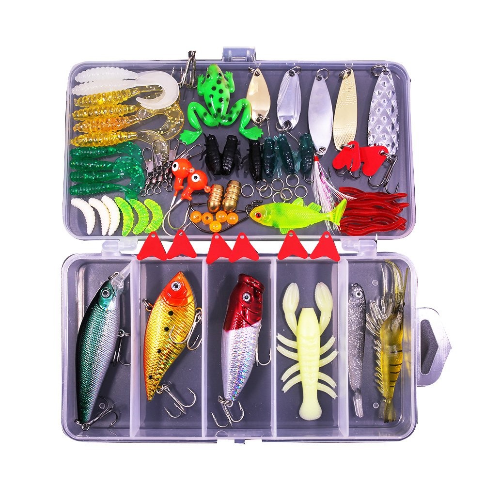 77-Pcs Fishing Lures Kit Set For Bass,Trout,Salmon,Including Spoon Lures ,Soft Plastic worms, CrankB