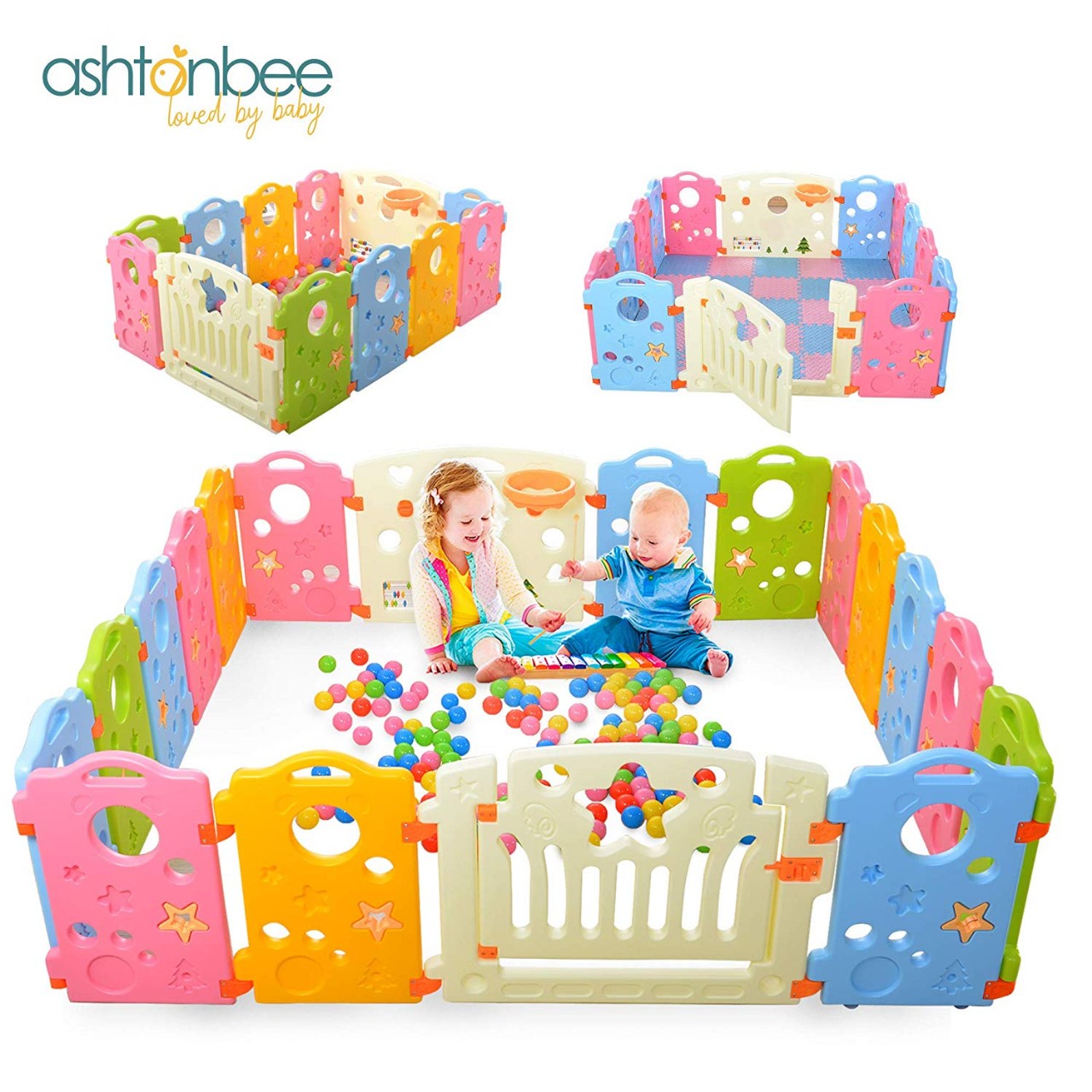 Activity Center for Babies and Kids - Multicolor 16-Panel Set Play Yard