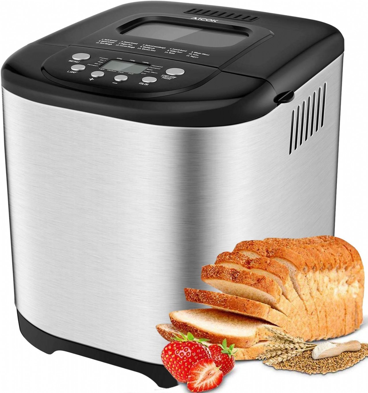 Aicok Automatic Bread Maker, 2LB Programmable Bread Machine With LED Display, Visual Menu