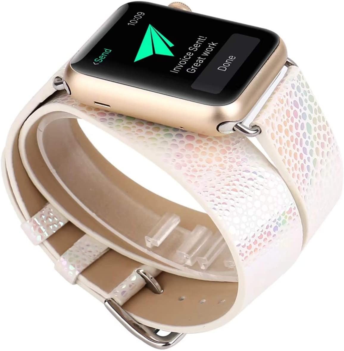 Apple Watch Band 42mm 44mm, [Holographic Rainbow Colorful Laser Dots] Double Tour Watch Strap