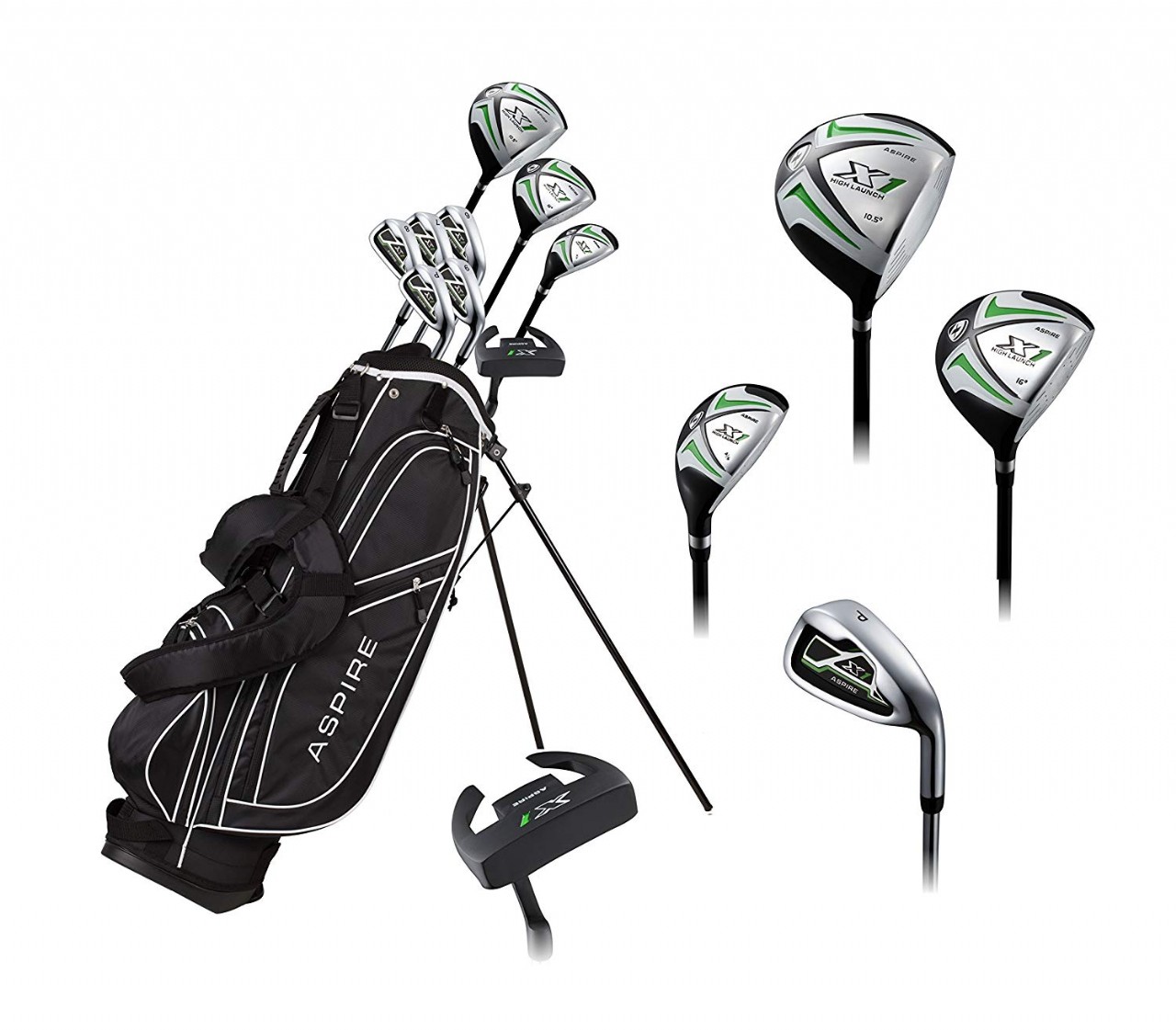 Aspire X1 Men's Complete Golf Set Includes Titanium Driver, S.S. Fairway, S.S. Hybrid, S.S. 6-PW Iro